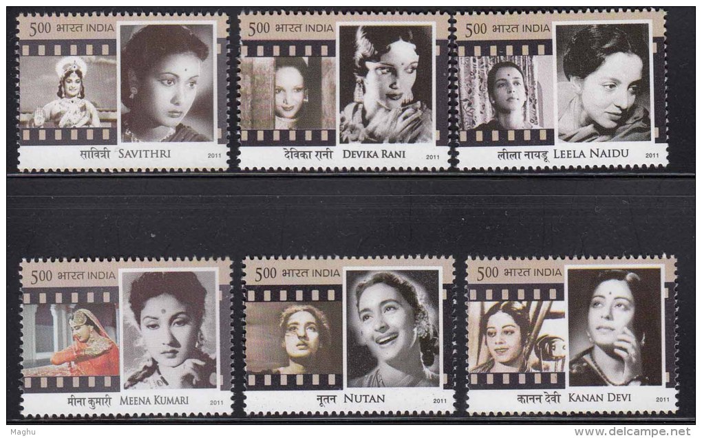 India MNH 2011 Set 6 Legendary Heroines Cinema Film Women Actor Art Savitri Devaka Rani Leela Naidu Nutan Meena Kumari - Neufs