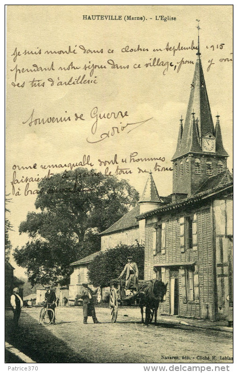 HAUTEVILLE - L'église Ecrit Dans Ce Clocher Souvenir Guerre Tirs Artillerie Arbre Orme Magnifique Vend Peaux De Lapins - Other & Unclassified