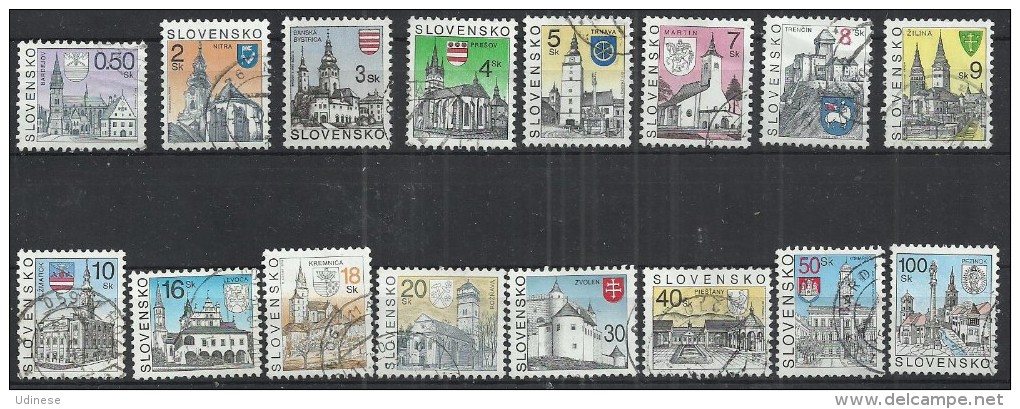 SLOVAKIA - CITIES AND COAT OF ARMS - LOT OF 16 DIFFERENT - USED OBLITERE GESTEMPELT USADO - Verzamelingen & Reeksen