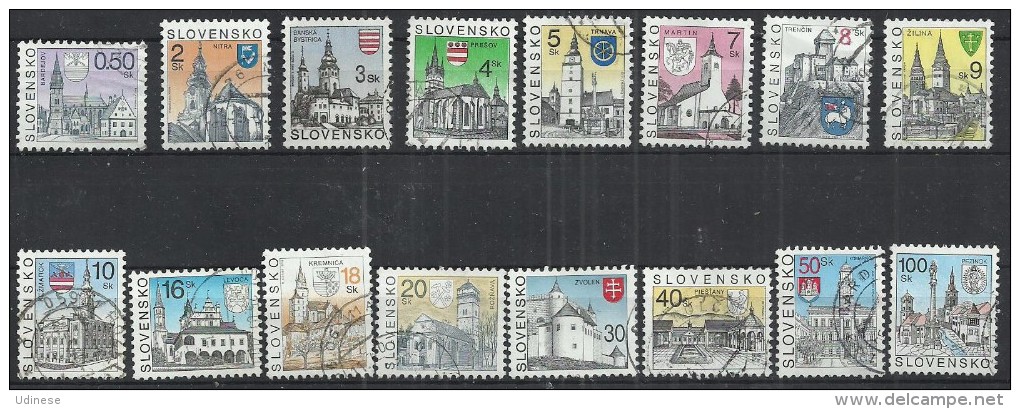 SLOVAKIA - CITIES AND COAT OF ARMS - LOT OF 16 DIFFERENT - USED OBLITERE GESTEMPELT USADO - Collections, Lots & Séries