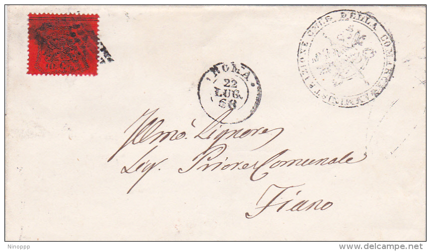 Vatican City Papal  State 1868 Cover From Roma To Tiano - Papal States