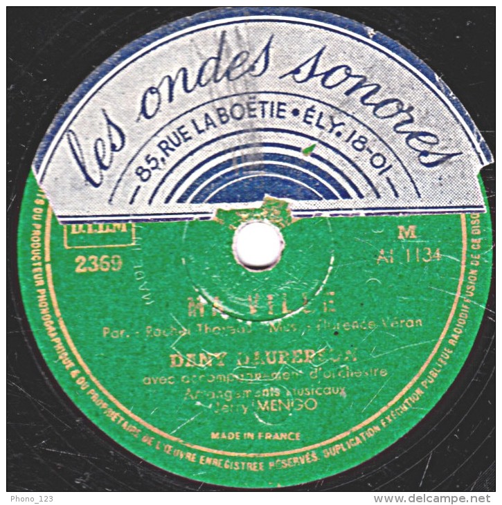 78 Tr - 25 Cm - PACIFIC 2369 - état M - DANY DAUBERSON - CHANSON APHRODISIAQUE - MA VILLE - 78 Rpm - Schellackplatten