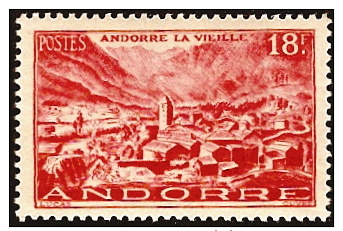 Andorra (Fr),  Scott 2015 # 122,  Issued 1949-1951,  Single,  MNH,  Cat $ 27.50 - Unused Stamps