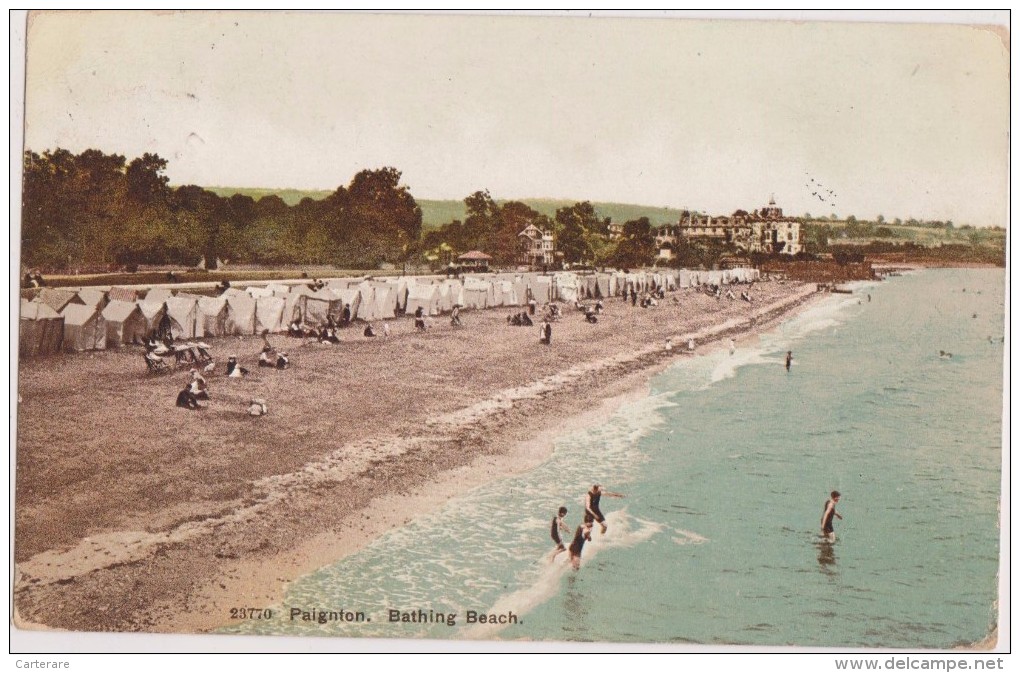 ROYAUME UNI,ANGLETERRE,england,DE VON,PAIGNTON EN 1909,PLAGE,MER,BATHING BEACH,SABLE,TENTE,TIMBRE, MARCOPHILIE - Paignton