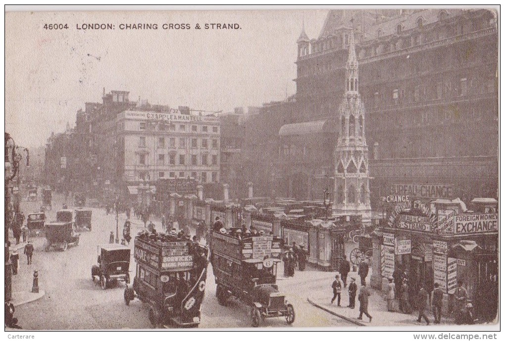ANGLETERRE,ROYAUME-UNI,UN ITED KINGDOM,LONDON EN 1922,CHARING CROSS,BUS,CAR,BANQUE,CHAN GE - Andere & Zonder Classificatie