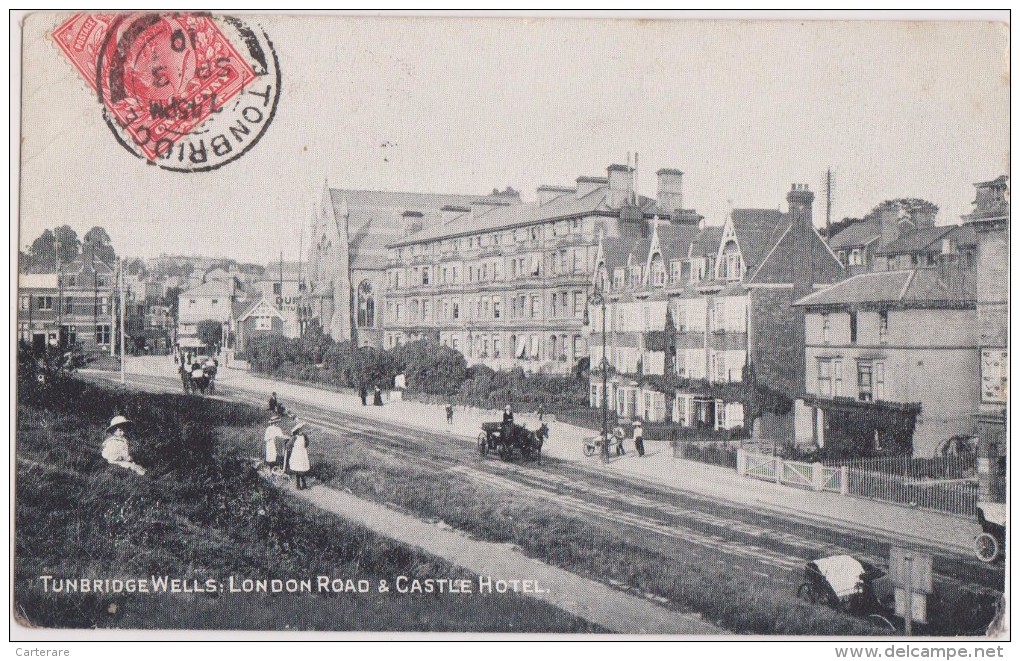 ROYAUME UNI,UNITED KINGDOM,angleterre,england,TUNBRIDGE WELLS,1911,LONDON ROAD,CASTLE HOTEL,RUE EN TERRE,PEOPLE - Autres & Non Classés