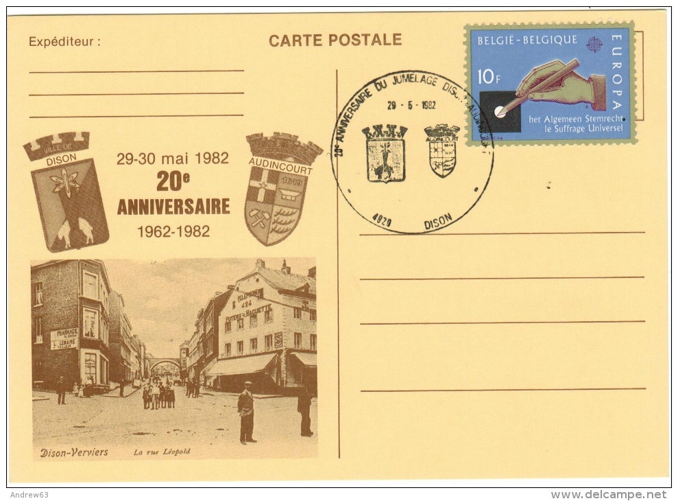 BELGIO - BELGIE - BELGIQUE - 1982 - 10F Europa Cept - Special Cancel 20e Anniversaire Du Jumelage Dison-Audincourt - ... - Souvenir Cards - Joint Issues [HK]