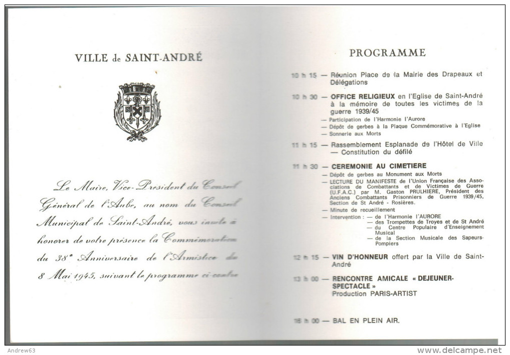 FRANCIA - France - 1983 - Ville De Saint-André - Commémoration Du 38éme Anniversaire De L'Armistice Du 8 Mai 1945 - Pubblicitari