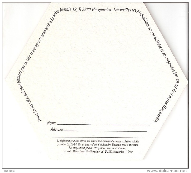 Sous-Bock-Bierviltje-Carton Bière Belge-Hoegaarden-2 Sous-Bocks Humoristiques -->31/12/1994- - Portavasos