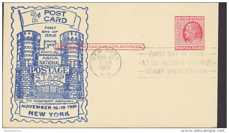 United States Postal Stationery Ganzsache Entier 1951 FDC National Postage Stamp Show 71st Regiment Armory Cachet - 1941-60