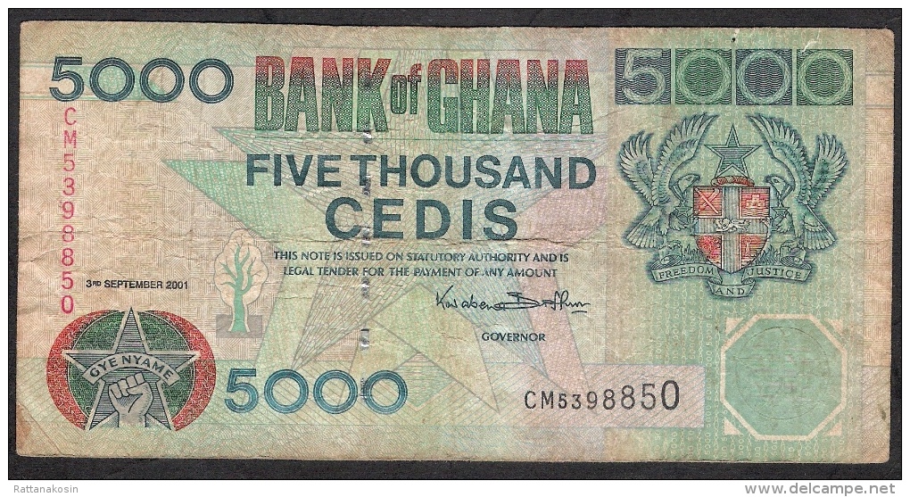 GHANA  P34f  5000 CEDIS  3.9.2001  #CM    RARE DATE ! !   F-VF - Ghana