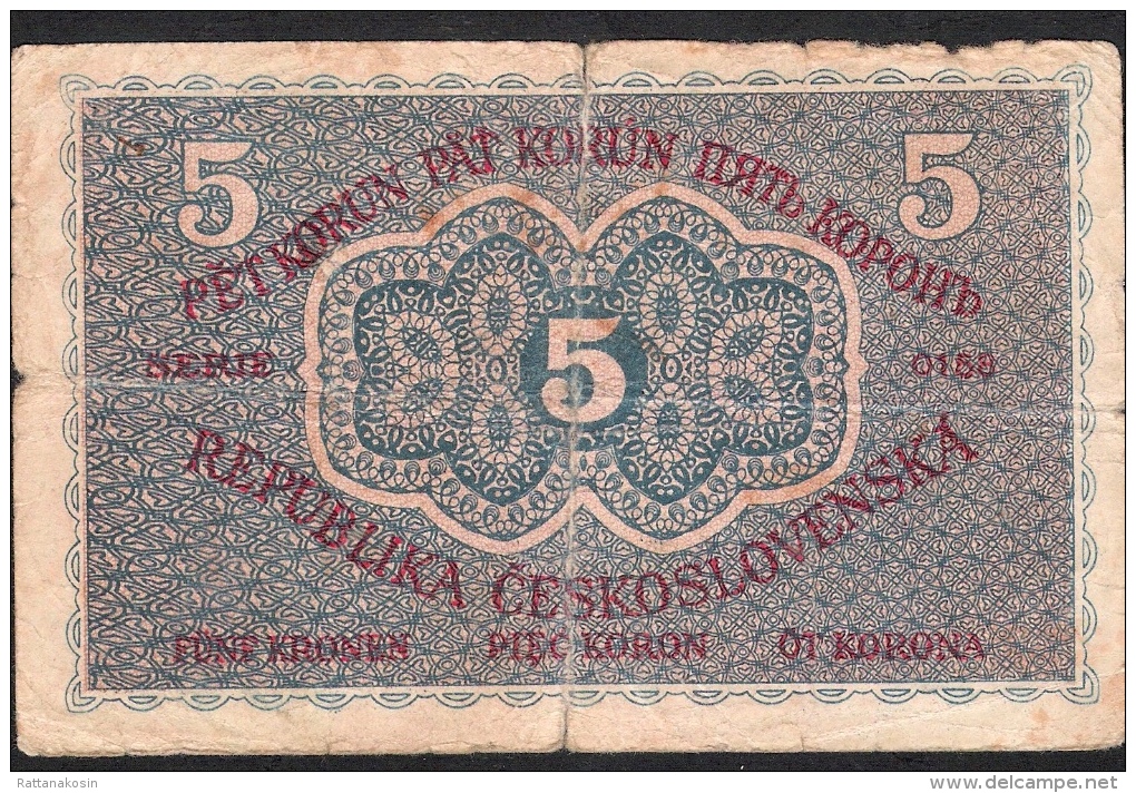 CZECHOSLOVAKIA  P7a  5  KORUN  1919   FINE - Cecoslovacchia