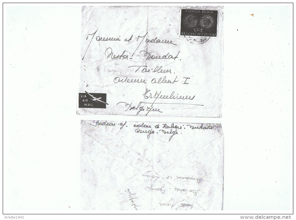 LETTRE DEPART De KALIARE  CONGO BELGE Pour  ERQUELINNES  BELGIQUE - Covers & Documents