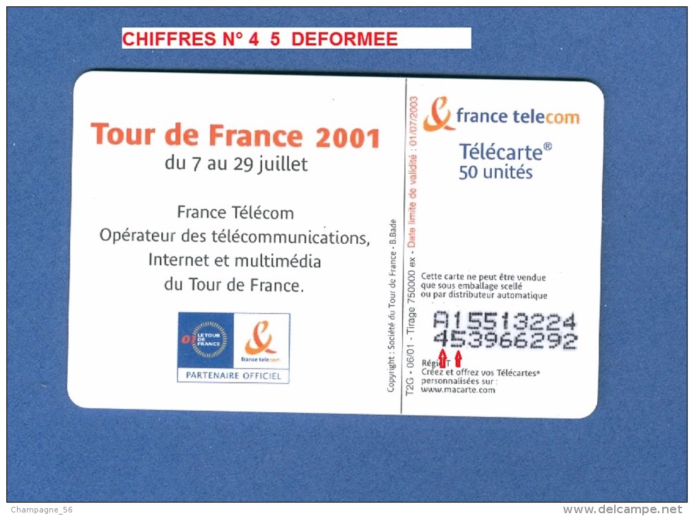 VARIÉTÉS TOUR DE FRANCE 2001 - MAIRIE F1143A  970 SO6  DN - A COLLE à 8 CARAC. LASERS -9 CHIFFRES JG ET D ? UTILISÉE - Variétés