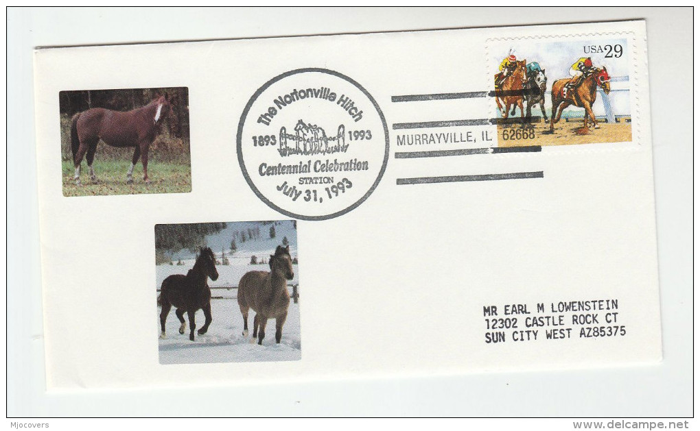 1993  USA The NORTONVILLE HITCH Centennial HORSES EVENT COVER  Horse Racing Sport  Stamps - Horses
