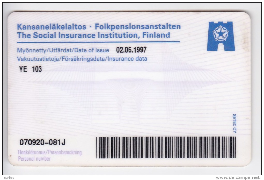 Finland , 1997 , Sickness Insurance Card , Used - Other & Unclassified