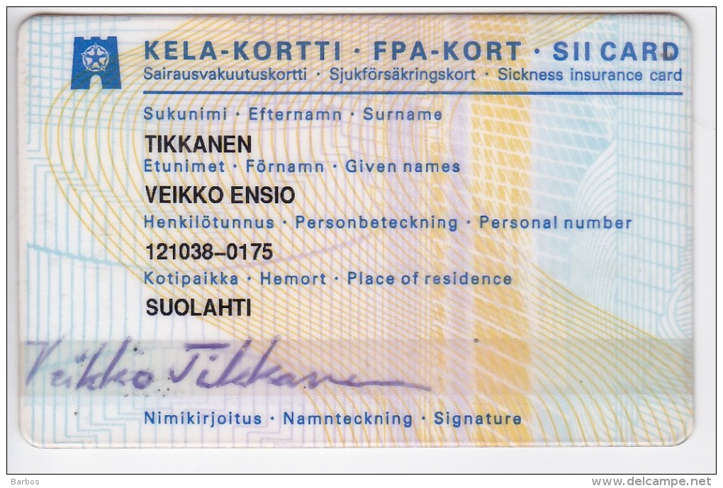 Finland , 1997 , Sickness Insurance Card , Used - Other & Unclassified