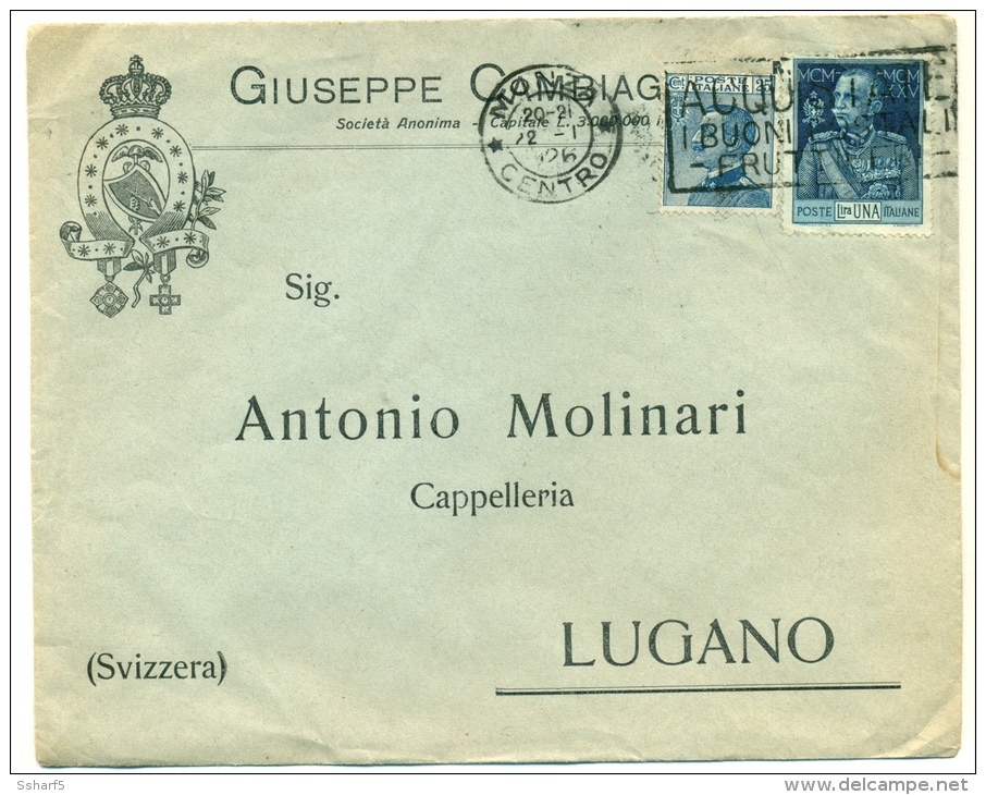 Bella Busta Pubblicitaria Con Sassone No 187 1 L. Azzurro (13&frac12;)  Andata In Svizzera 1926 - Poststempel