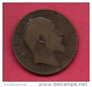 UK, 1907, Very Fine Used Coin, 1/2 Penny, Edward VII, Bronze,  , KM793.2 C2210 - C. 1/2 Penny