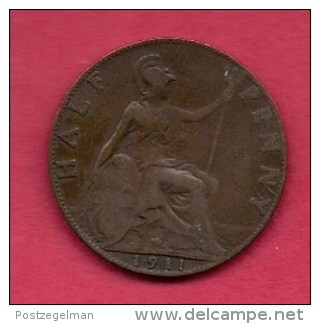 UK, 1911, Very Fine Used Coin, 1/2 Penny, George V, Bronze,  , KM 809,  C2212 - C. 1/2 Penny