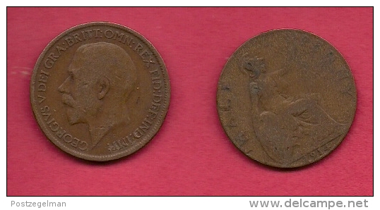 UK, 1914, Very Fine Used Coin, 1/2 Penny, George V, Bronze,  , KM 809,  C2215 - C. 1/2 Penny