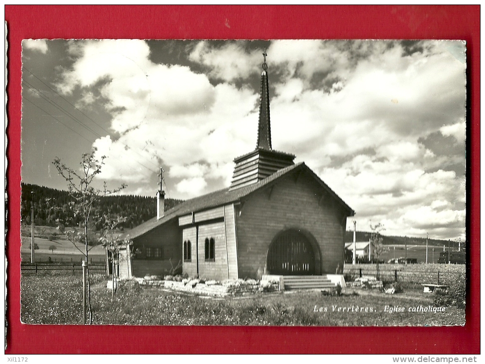 BXB-12  Les Verrières, Val De Travers, Eglise Catholique. Cachet 1957 - Les Verrières