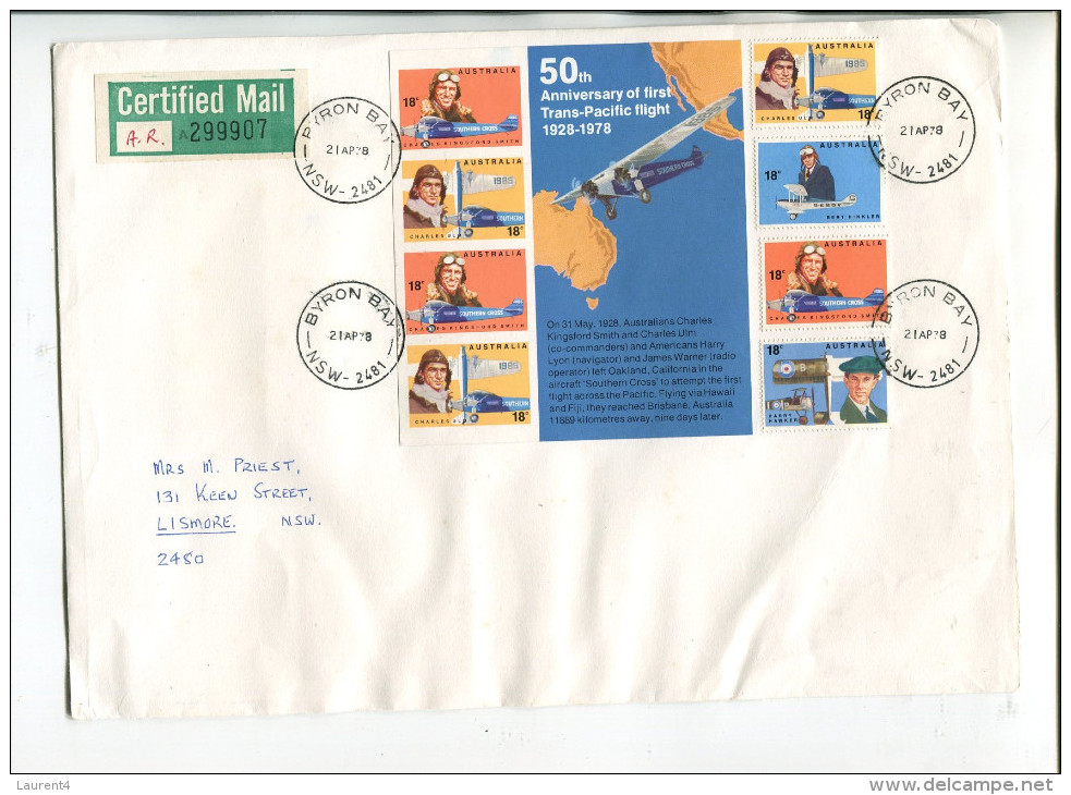 (Special 5) Australia Post Certified Mail Cover - 1978 - 50th Anniversary Of Trans Pacific Flight Mini-sheet - Altri & Non Classificati