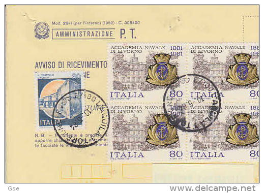 ITALIA  1984 -   Avviso Di Ricevimento - Sassone  1566 -  Accademia Navale - - 1981-90: Storia Postale