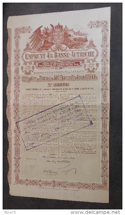 Austria Austrian Autriche 1911 Emprunt Basse Autriche 500 Francs Développement Du Chemin De Fer / Bond Loan / TBE - Railway & Tramway