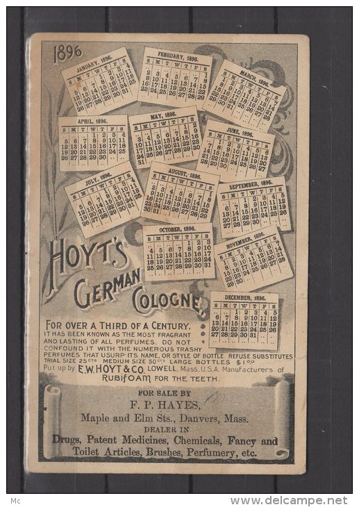 Hoyt's German Cologne - Perfumed Calendar 1896  -" Fragrant &amp; Lasting "    - " Use Rubifoam ... " - Oud (tot 1960)