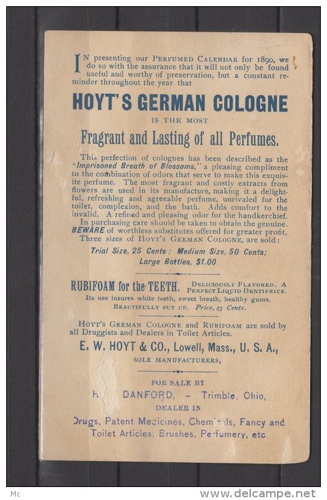 Hoyt's German Cologne - Ladies Perfumed Calendar 1890 - " Fragrant &amp; Lasting Of All Perfumes " - Vintage (until 1960)