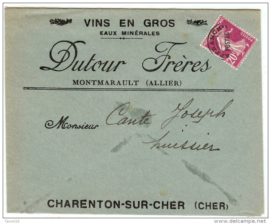 LGM FRANCE - PREO SEMEUSE CAMEE 20c  ROSE SUR ENVELOPPE A EN TÊTE COMMERCIALE THEME VIN EAUX - 1893-1947