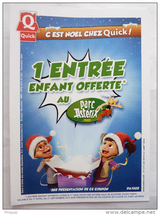 Mini FLYERS  ASTERIX  QUICK Entrée Au Parc 2014 - Advertisement