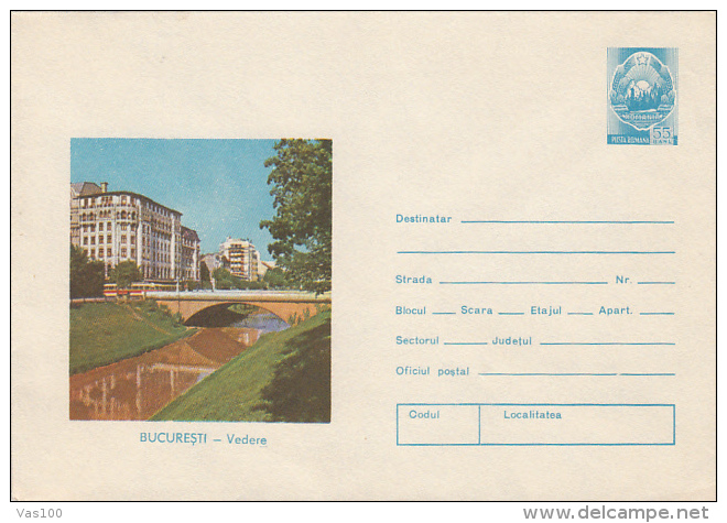 TRAM, TRAMWAY, BUCHAREST VIEW, BRIDGE, COVER STATIONERY, ENTIER POSTAUX, 1973, ROMANIA - Tramways