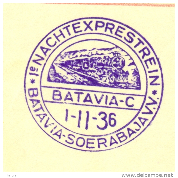 Nederlands Indië - 1936 - 1e Nachtexprestrein Batavia-Soerabaja Op NL Briefkaart - Nederlands-Indië