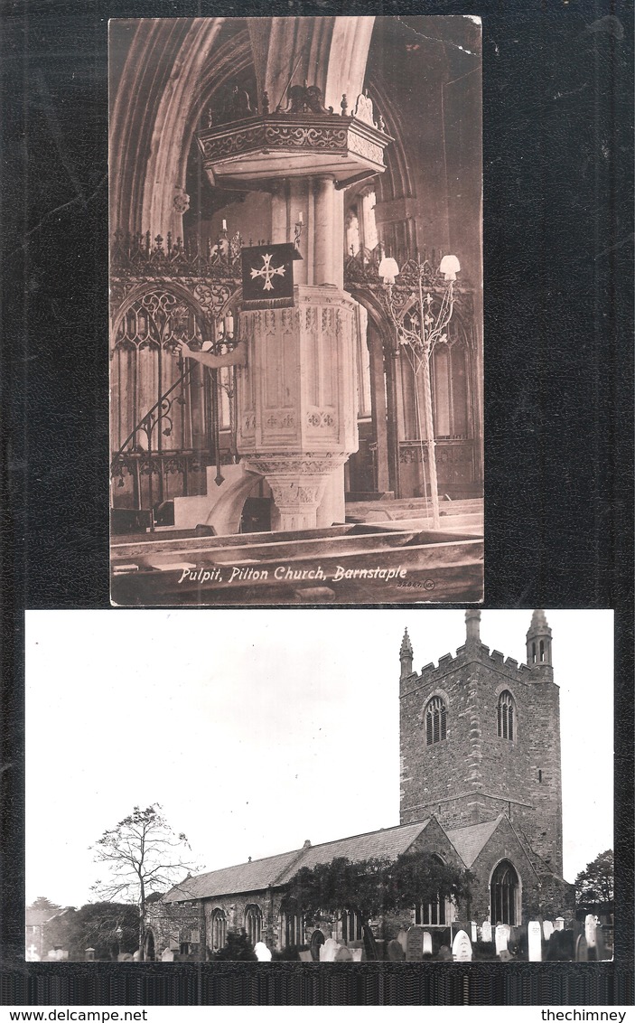 TWO OLD POSTCARDS OF Pilton Church INTERIOR & EXTERIOR Nr Barnstaple Devon - Other & Unclassified