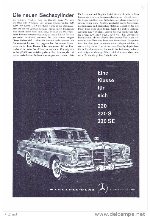 Original Werbung / Reklame - 1959 - Mercedes 220 SE , Der Neue Sechszylinder , Daimler-Benz , A4 Seite  !!! - Cars