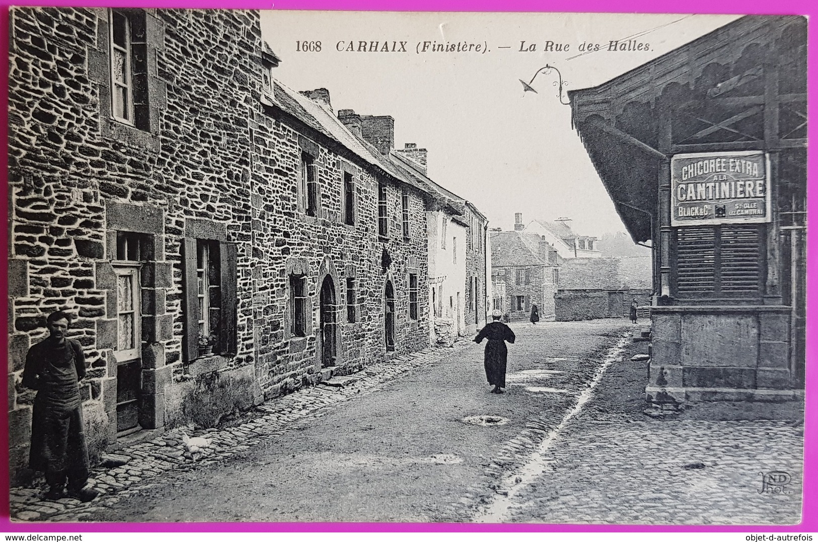 Cpa Carhaix La Rue Des Halles Carte Postale 29 Bretagne Non Ecrite Proche Kergloff Le Moustoir Treffrin Plounévézel - Carhaix-Plouguer