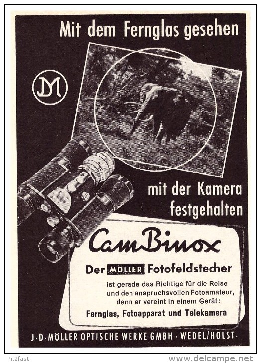 Original Werbung / Reklame - 1959 - Feldstecher , J.D. Möller In Wedel / Holstein , Cam Binox , Jagd , Fernglas !!! - Wedel