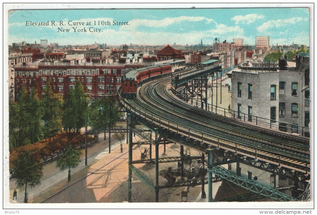 Elevated R.R. Curve At 110th Street, New York City - Transports