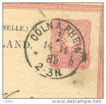 Entier Allemand Oblitéré Cöln A. Rhein En 1882 Pour Nouailles De L'oise ( France )  - Aoa0702 - Briefe U. Dokumente