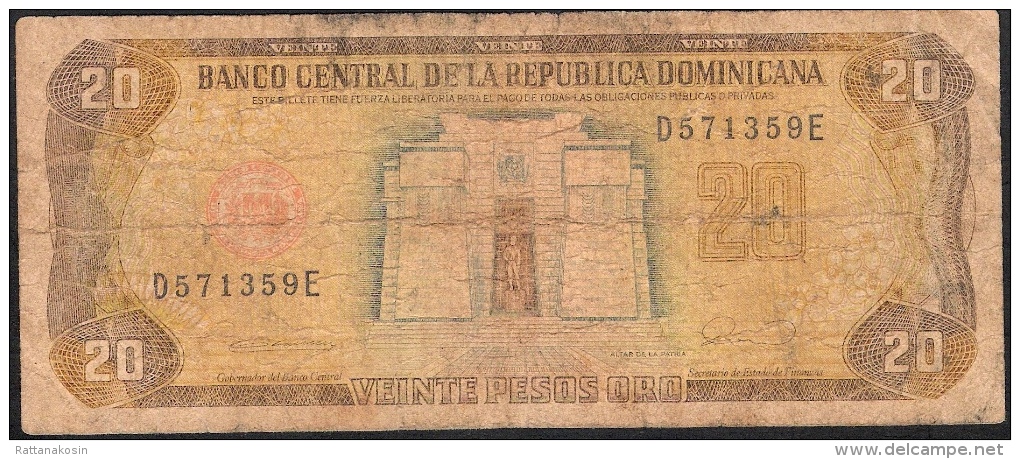 DOMINICAN REPUBLIC P133a 20  PESOS ORO  1990 Signature 32 #D/E    FINE - Repubblica Dominicana