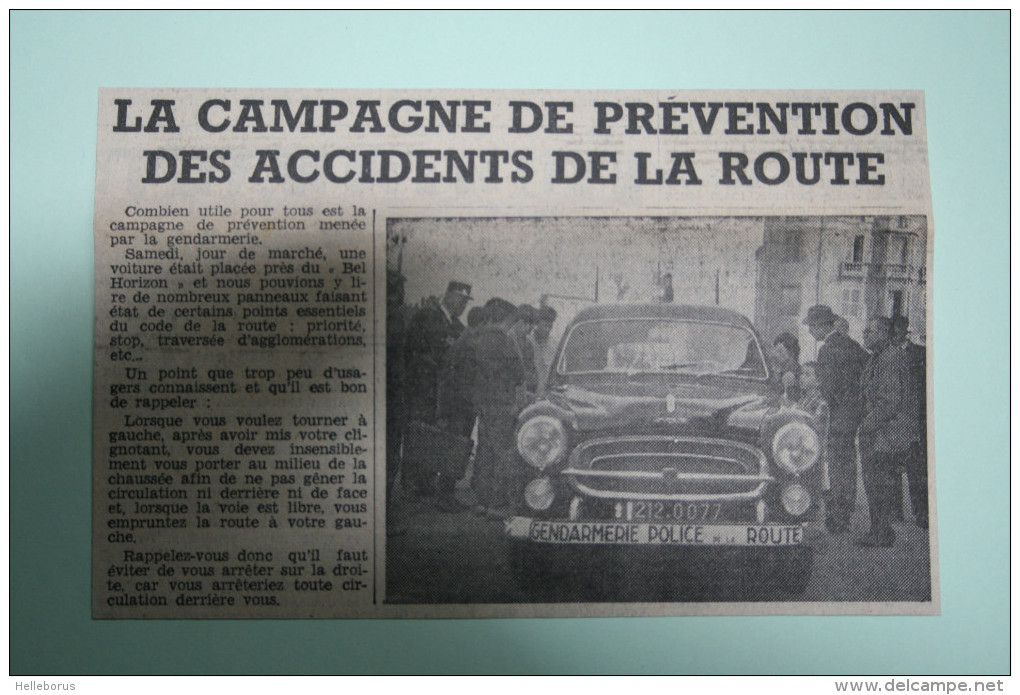 Coupure De Presse 1962 Automobile PEUGEOT 403 Gendarmerie Riom - Historical Documents