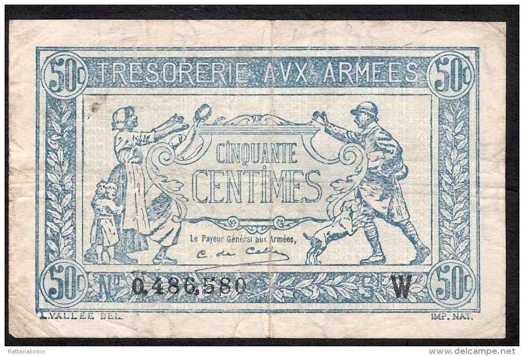 FRANCE TRESORERIE AUX ARMEES 50 CENTIMES 1919  W   FINE - 1917-1919 Tesoreria Delle Armate