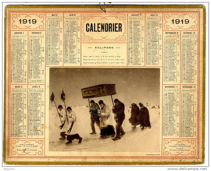 SCENE D HIVER  CALENDRIER ORIGINAL 1919   BELLE ILLUSTRATION   -  FEUILLET DPT 37 - Groot Formaat: 1901-20