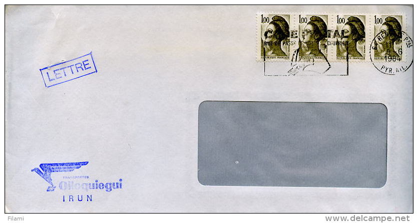 Flamme Illustrée Code Postal MOT De Passe De Votre Courrier,Liberté Gandon 4x1.00 Fr Sur Lettre Henday 9.6.84 - Post