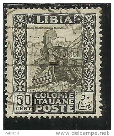 LIBIA 1924 - 1929  PITTORICA SENZA FILIGRANA UNWATERMARK CENT. 50 C USATO USED OBLITERE´ - Libia