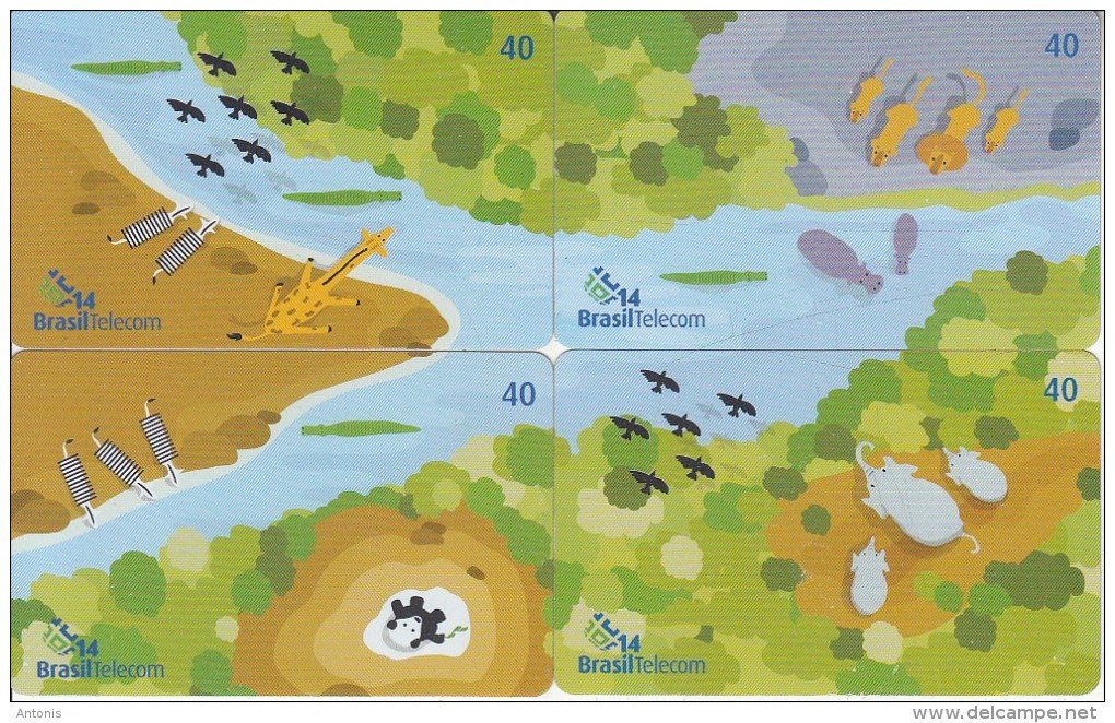 BRAZIL(Brasil Telecom) - Bichos, Puzzle Of 4 Cards, 06/03, Used - Puzzles