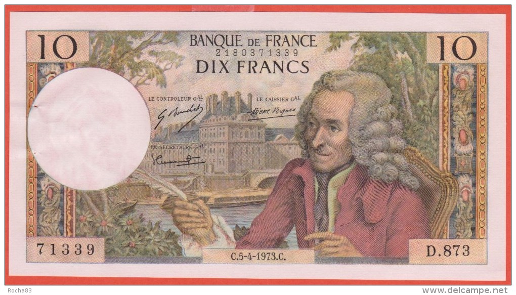 VOLTAIRE - 10 Francs Du 05 04 1973 Série D. 873 - SPL - 10 F 1963-1973 ''Voltaire''