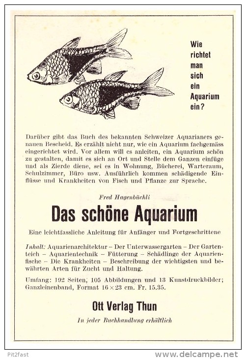 Original Werbung / Reklame - 1959 - Das Schöne Aquarium , Ott Verlag In Thun , Fische , Fred Hagenbüchli , Bücher  !!! - Other & Unclassified